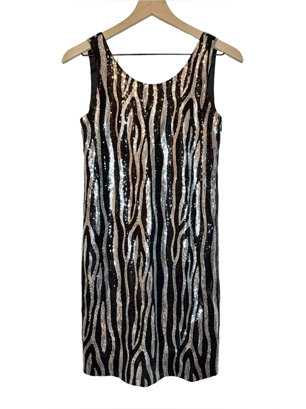 Walter Black & Silver Sequin Zebra Print Cocktail Mini Dress